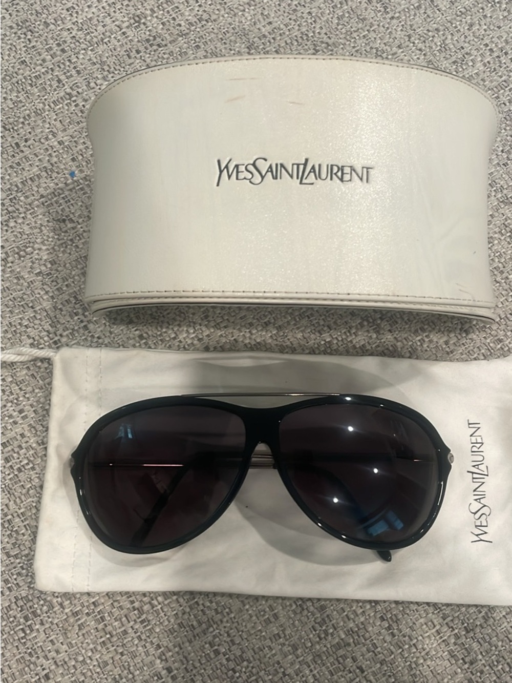 Yves Saint Laurent Women's Black Frame Sunglasses with Dark Lenses
